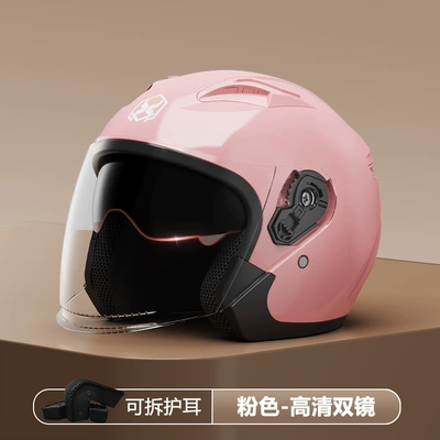Battery Car Half Helmets, Women's – Motosiklet kaskı (dəbilqə) - 801foreign-tradepink-double-mirror