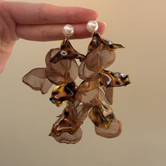 温柔奶咖~美拉德咖色豹纹花瓣耳环气质夸张耳钉大气个性耳饰女