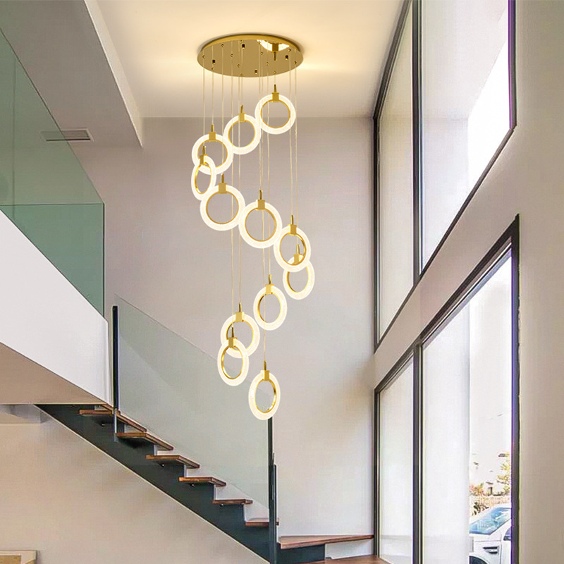 Modern Personalized Linear Staircase Chandelier for Apartment Duplex Restaurant, Nordic Light Luxury Atmosphere Led Lighting