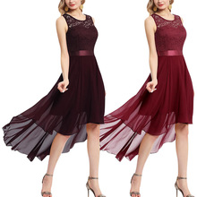 跨境欧美ebay亚马逊蕾丝连衣裙春季女高级感雪纺礼服拼接大摆裙子