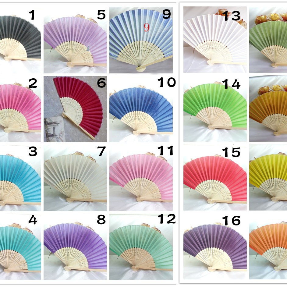 Hay en stock ventilador de tela llana transfronteriza ventilador de tela plegable de la boda simple ventilador de tela de color caramelo 24 colores opcionales