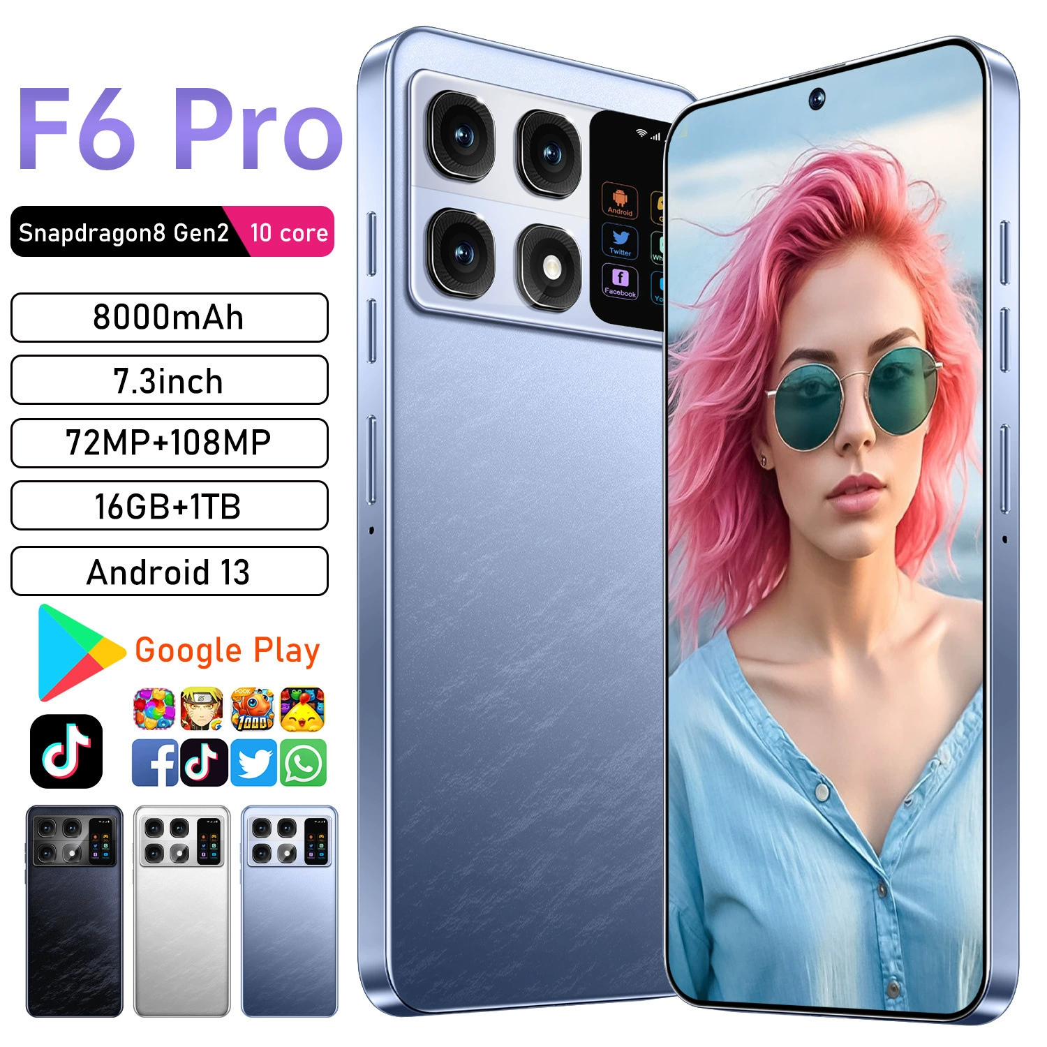Популярный F6 PRO дополнительный экран кросс-бордер мобильный телефон 16+1ТБ перфорированный экран OZON AliExpress горячая внешняя торговля смартфон