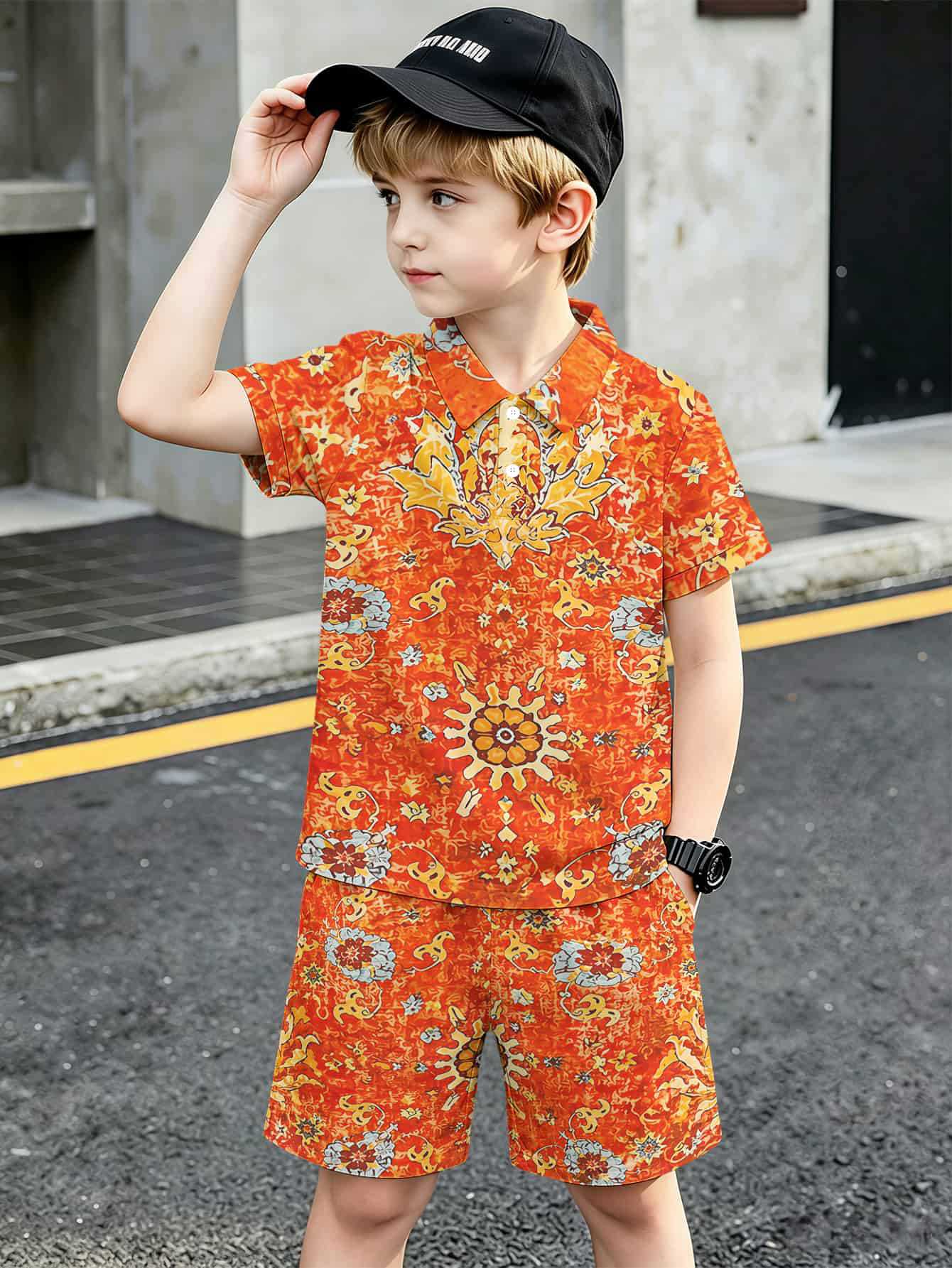 Boys T-shirt And Shorts Set With 3d Printed Design_voghion.com