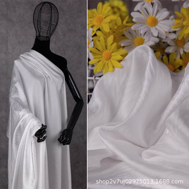 本白色醋酸琉璃丝缎人鱼姬渐变面料亲肤透气光泽感连衣裙裤子布料