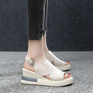 Polyurethane Wedge Sandals for Women 2025 New Summer High-Heeled Fish Mouth Women's Shoes Export Large Size 4142 Thick-Soled Women's Shoes