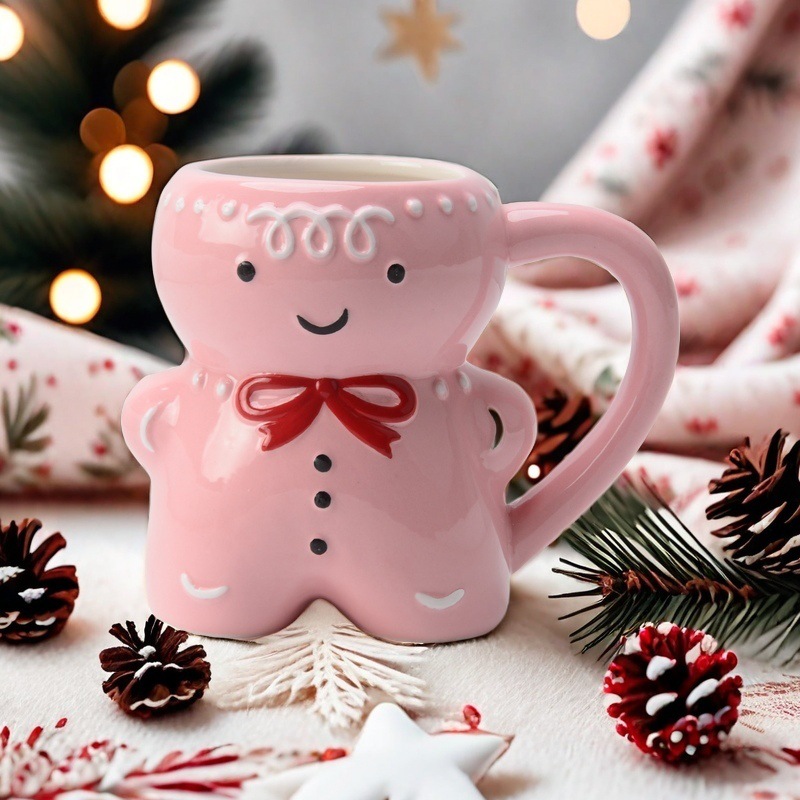 En stock cerámica Navidad hombre taza de pan de jengibre cerámica árbol de Navidad Taza de cerámica panqueque tostada cerámica taza de agua