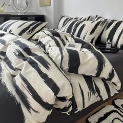 Nordic simple cotton four-piece set 2024 spring striped quilt cover Nantong 40-count cotton bed sheet quilt cover three-piece set