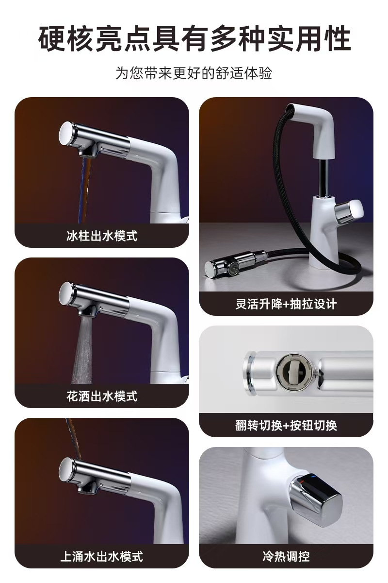 Xiaohongshu all-copper pull-out washbasin faucet, adjustable and rotatable washbasin, hot and cold bathroom faucet Application Scenario