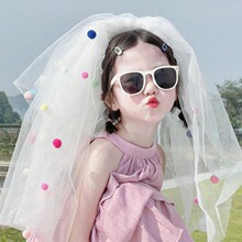 彩色多巴胺球球儿童头纱生日发夹拍照可爱蓬蓬公主头饰拍照道具
