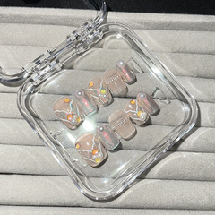 Pearl Mermaid] Summer ice-through pure handmade light therapy manicure fake nail patches wearable nails removable short