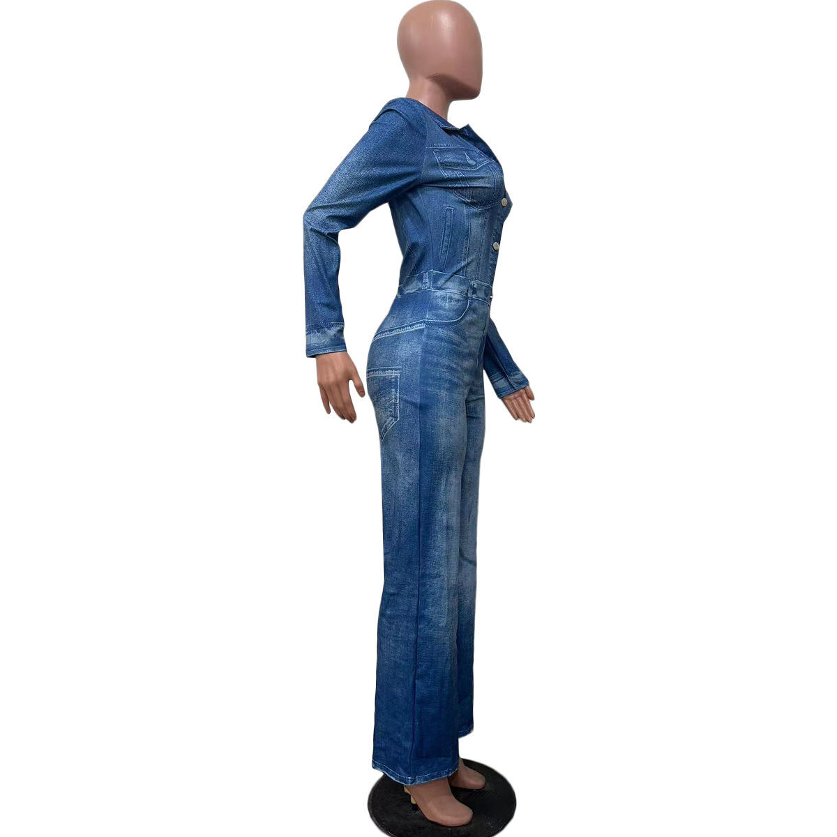 Damen Jumpsuit In Jeansoptik Mit Print Modischer Winter Overall_voghion.com