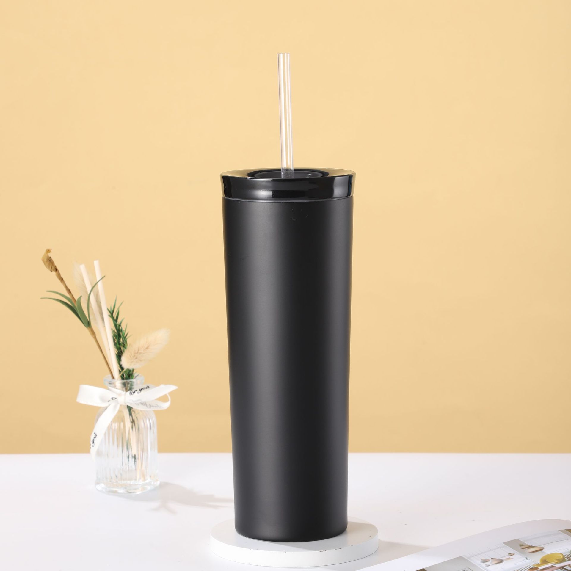 Nueva Oficina taza de café 304 taza de vacío de acero inoxidable taza de agua de paja portátil simple taza recta taza de pareja