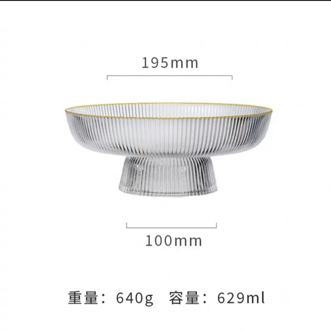 Plato de fruta alto de vidrio de lujo ligero, sala de estar para el hogar, plato de fruta exquisito, bandeja de refrigerio de alta calidad, vajilla al por mayor