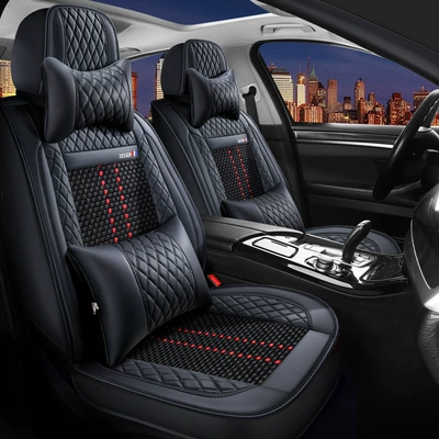 Stamping Nappa Leather Ice Silk | Universal seat cover - black-red-deluxe-edition-pass
