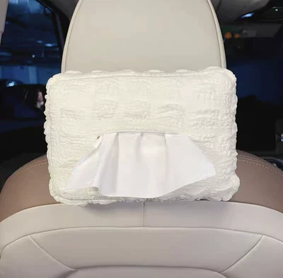 Car Tissue Box, Car Tissue Holder, Seat Back Hanging Paper Bag, Armrest Box, Sun Visor, Cute Decorative Items, Cartoon (Car tissue box/set) - white