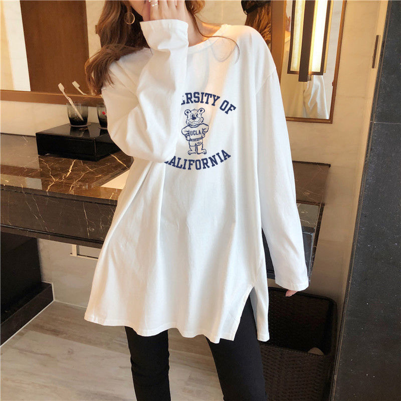 妊婦の秋服の上着の綿の中の長いタイプのゆったりしている減齢の長袖のtシャツのファッション的なタイプの底のシャツの秋冬の妊婦の上着|undefined