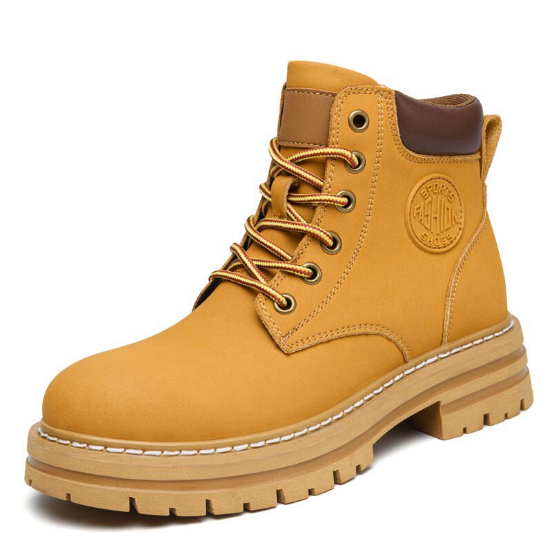 Rhubarb Boots Autumn Men's Martins Boots Cowhide High-top Winter fleece-lined plus size Men's and Women's Workwear Boots Cotton Boots Couple