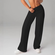 跨境长裤高腰腰头宽松阔脚显瘦长裤户外跑步运动阔腿裤女跨境专供