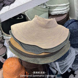 韩版大沿夏季空顶帽子女百搭显脸小纯色沙滩海边防晒遮阳折叠草帽