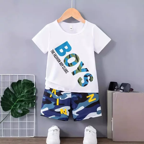 New Summer Kidsren's Short-Sleeved T-Shirt Shorts Korean Style Casual High-Quality Cool Two-Piece Set Ra01+Rd02