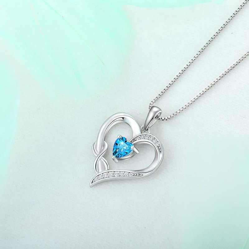 S925 Sterling Silver Infinity Heart Necklace With Blue Cz Pendant_voghion.com