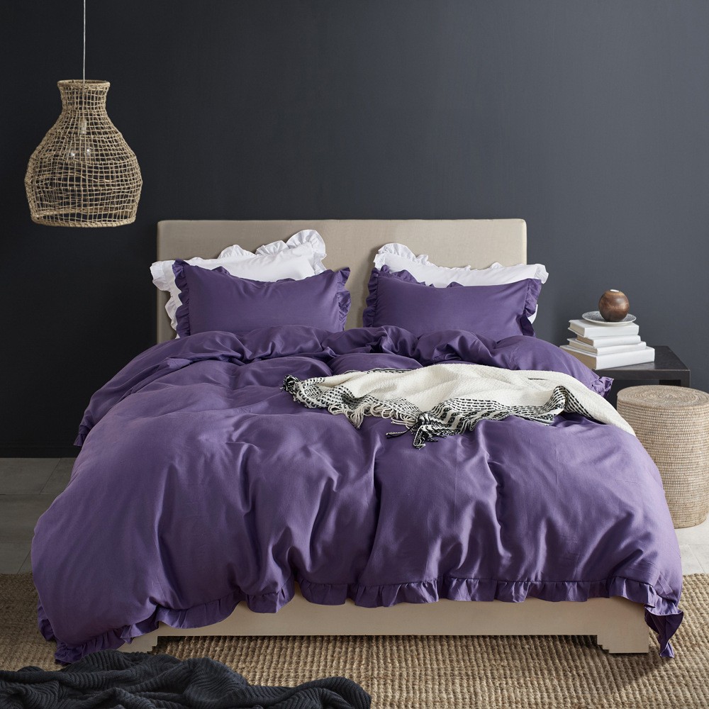 Home textile three piece bedding solid color duvet cover set_voghion.com