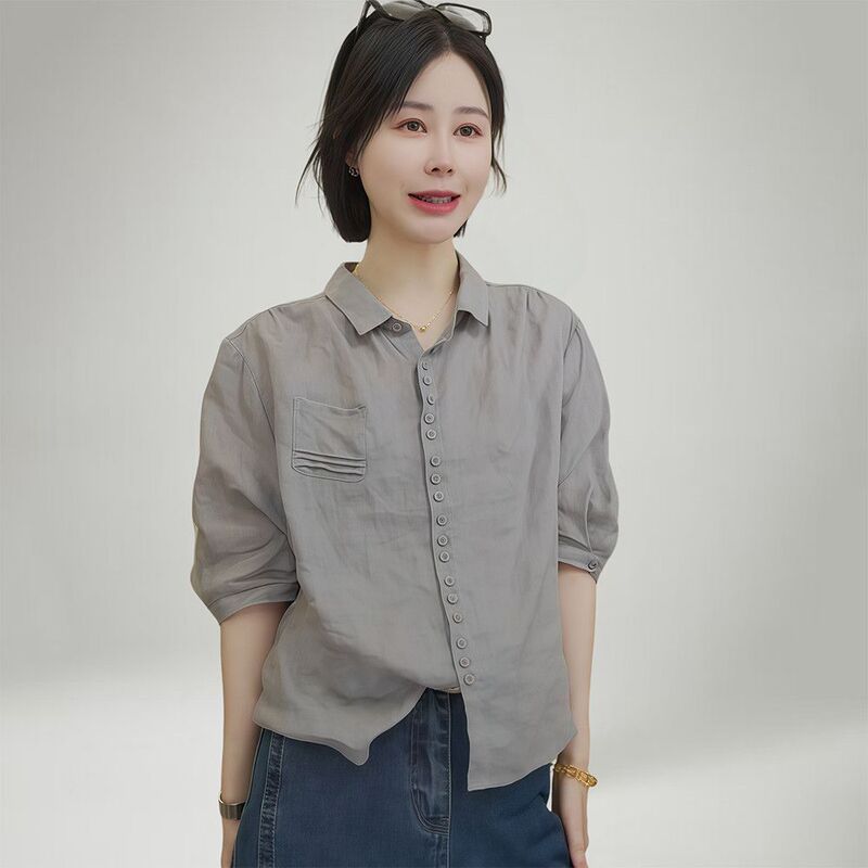 Plus-Size Korean-Style Artistic Loose Shirt for Women, Summer Versatile Retro Slimming Stylish Cardigan Top for Women