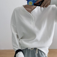 クロスボーダーのワッフルの長袖のtシャツの女性の春と秋の薄い金の娘の蜜の服装がゆったりしています。