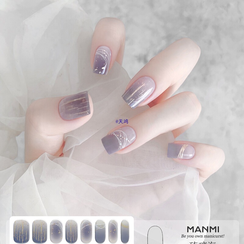 [Manmi] Glass Sea Gel Nail Stickers Full Stickers Semi-Cured Phototherapy Baking Lamp Waterproof Nail Art Soft Stickers