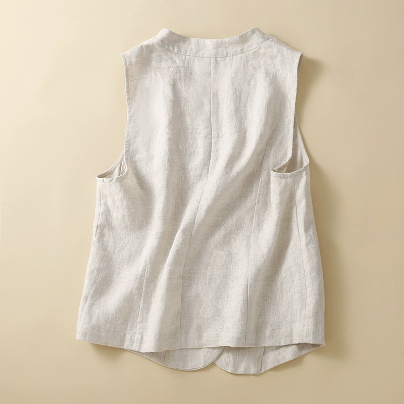 Retro vest sleevless, cotton and linen, oversize