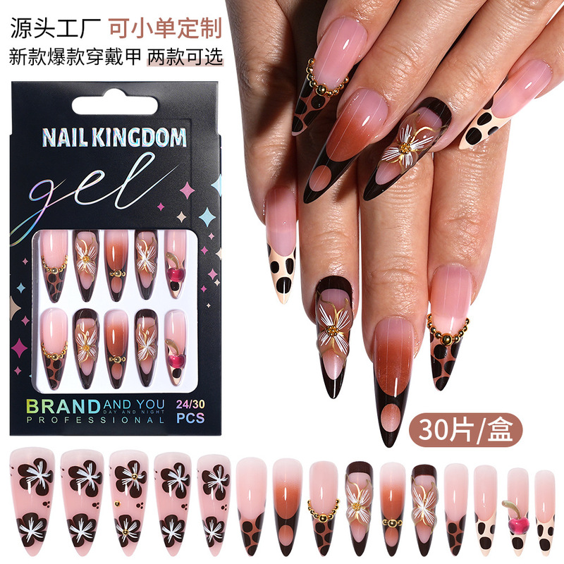 New Hot-Selling Wearable Nails Stereo European and American Style Diamond-Encrusted Leopard Print Fake Nails Removable Long Almond 30-Piece Box New Hot-Selling Wearable Nails Stereo European and American Style Diamond-Encrusted Leopard Print Fake Nails Removable Long Almond 30-Piece Box