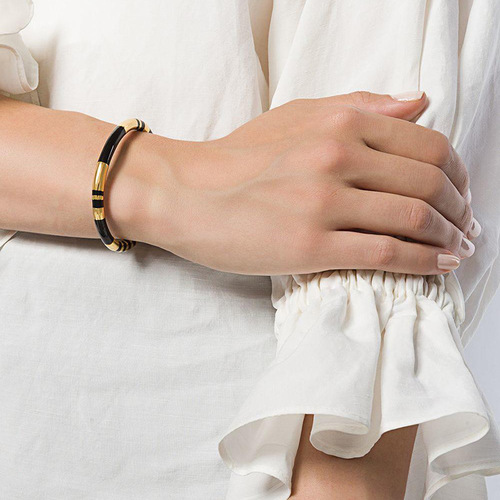 French-style niche design, irregular bamboo joint shape, hand-painted enamel, gold-plated, minimalist, personalized temperament, open-mouth bracelet for women