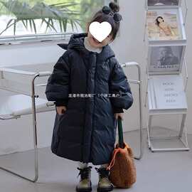儿童羽绒服牛角小恶魔男童女童长款过膝保暖秋冬连帽宽松外套韩版