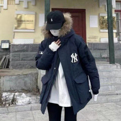 情侣工装羽绒服女款冬季2025新款中长款连帽极寒加厚派克服男外套