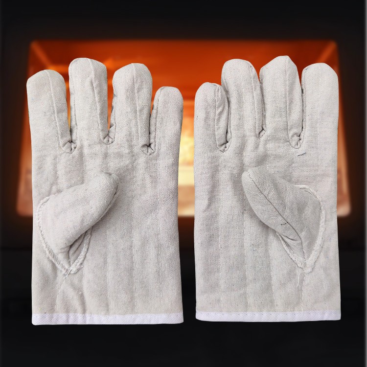 防烫手套五指棉牛仔布烤箱加厚耐磨耐热防护工业劳保烧焊电焊专用