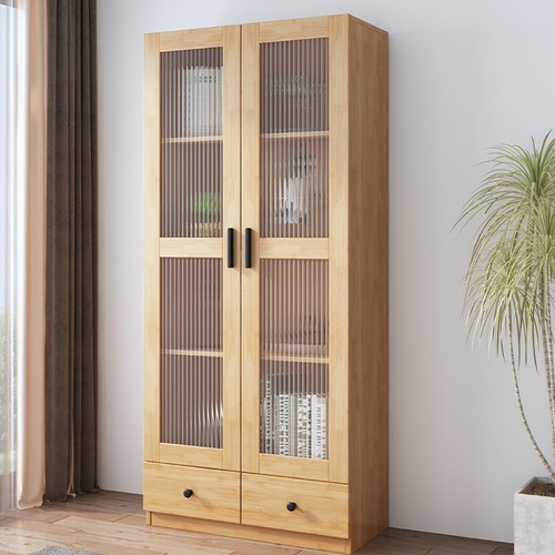 Solid wood bookcase combination floor-to-ceiling living room storage cabinet home office file cabinet with glass door storage cabinet