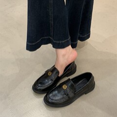 感黑色乐福鞋女鞋子2025新款秋季韩版英伦风一脚蹬小皮鞋单鞋