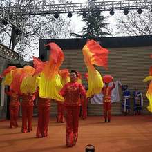 舞蹈扇子加长 渐变  中国风广场舞 三色火焰长绸演出道具饰品