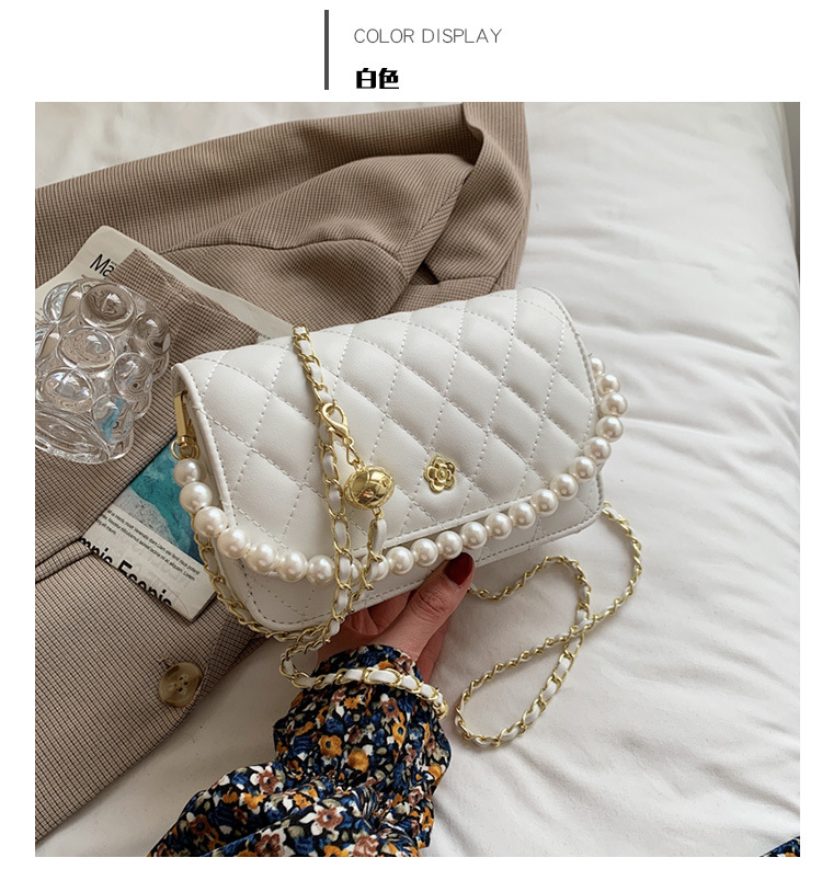 Fashion Pearl Chain Rhombus Embroidery Thread Messenger Small Square Bag Wholesale display picture 26