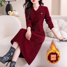 2025妈妈装高档礼服加绒假两件套装裙高端喜婆婆婚宴装秋冬连衣裙