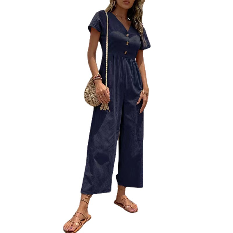 Amazon transfronterizo de comercio exterior 2023 nuevo europeo y americano casual cercanías recortada pantalones verano pierna ancha Mono para las mujeres image 7