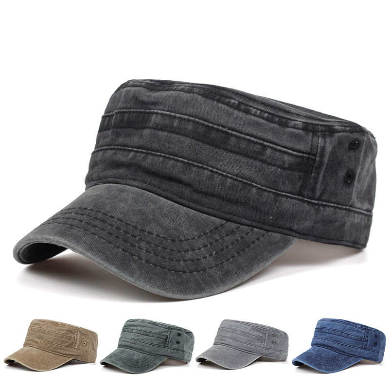 Wholesale flat cap men's military cap spring monochrome washed old hat casual duck tongue hat tide summer sun hat
