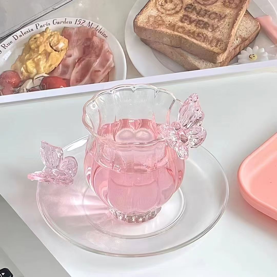 869g Weight Water Bottles Kitchen and drinking utensils 1 Piece Quantity Home, Tea Party Occasion Glass Material Solid Color, Butterfly Pattern Elegant, Cute Style Elegant Cute Solid Color Butterfly Glass Water Bottles 1 Piece 3