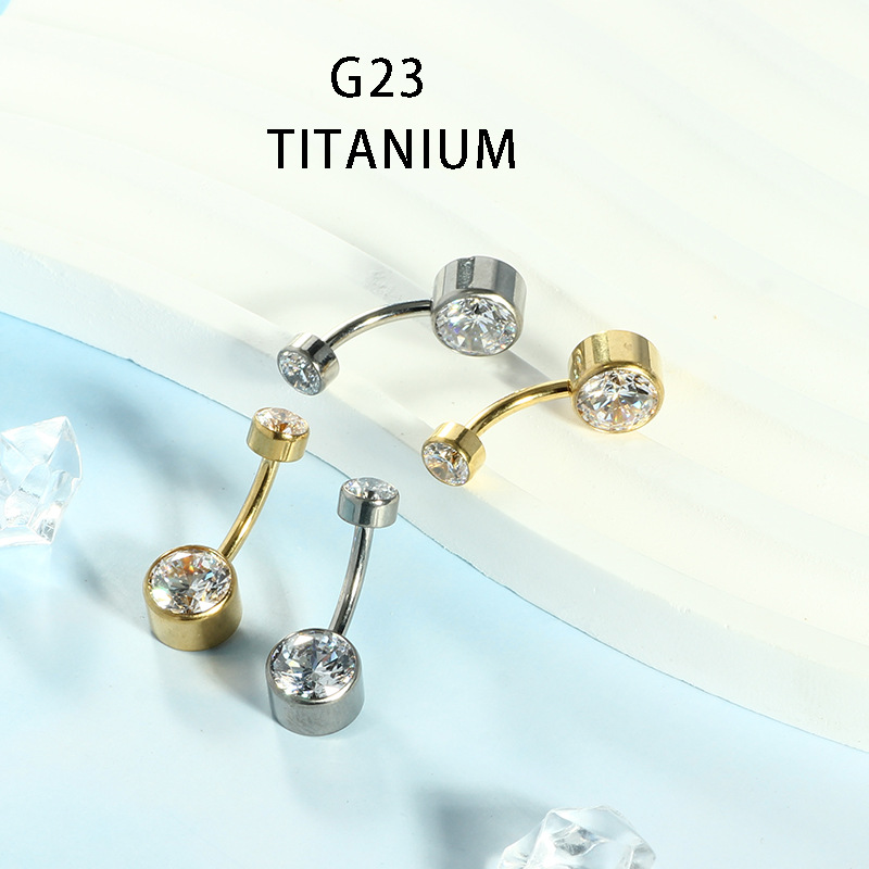 G23 Titanium Alloy F136 Curved Barbell Navel Ring Threaded Round Zircon Belly Ring 14g Sold Individually detail image 7