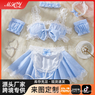 Foreign trade plus size uniforms cute maid outfits passionate clothes exposed breasts sexy suspenders lace sexy lingerie female temptation