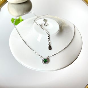 S925 Silver Natural Dangerous Material Ice Yang Green Round Egg Face Diamond Necklace Live Explosions Simple Joker Jewelry
