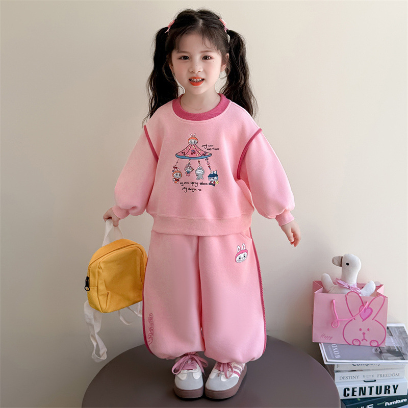 女童套装2025新款洋气时髦儿童爱心女宝宝秋装运动卫衣卫裤两件套|undefined