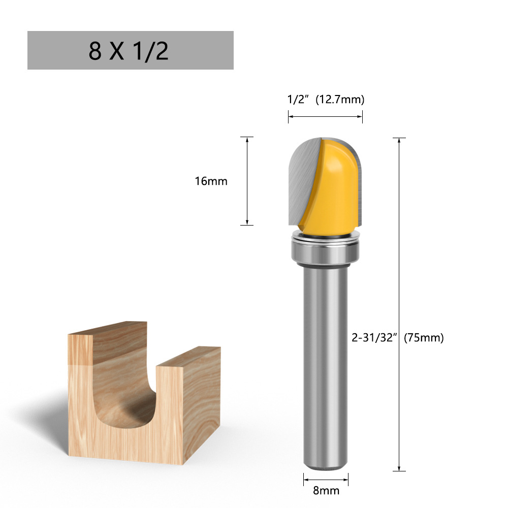 8-MANGO imitación profundo redondo inferior cuchillo baquelita fresado redondo inferior lineal cuchillo máquina de grabado ojo de la cerradura cuchillo carpintería fresado cortador de tres piezas conjunto