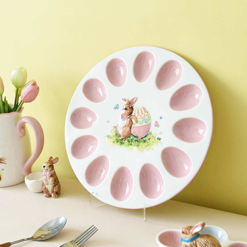 Lovely desayuno huevo bandeja de huevo conejo transfronterizo huevo taza huevo estante de regalo de Pascua huevo plato de cerámica