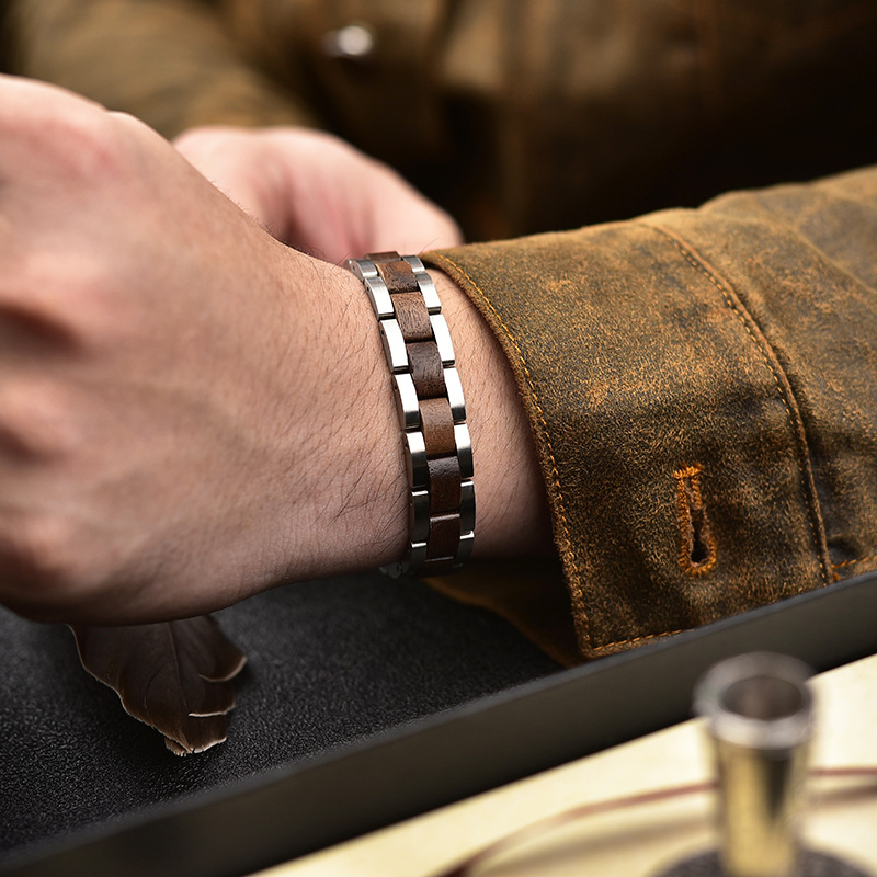 48g Weight Bracelets Classification Wood Chain Material 1 Piece Quantity Holiday, Daily Occasion Wood Material Geometric Pattern Men's Gender Vintage Style, Simple Style Style Vintage Style Simple Style Geometric Wood Men's Bracelets Men's Chain Bracelets 12